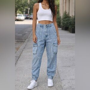 RETROFETE Light Blue Denim Tapered Cargo Jeans Cotton Size 25